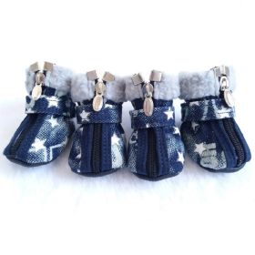 Pet Booties Set, 4 PCS Warm Winter Snow Stylish Shoes, Skid-Proof Anti Slip Sole Paw Protector with Zipper Star Design (Color: White, size: s)